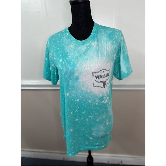 Morgan Wallen Teal Acid Wash Graphic Tee Size Medium - Picture 1 of 7
